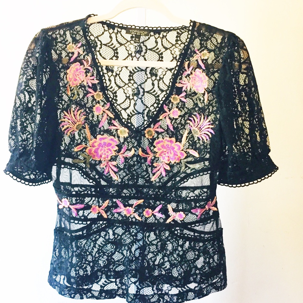 Top shop Lace Blouse with embroidery Size 8